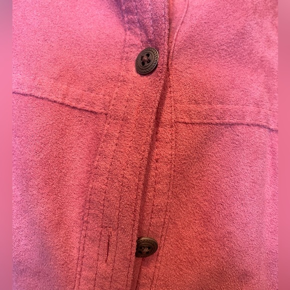 Croft&Barrow Barbie Pink Faux Suede Button Up Long Sleeve Utility Shirt Jacket - Picture 2 of 7